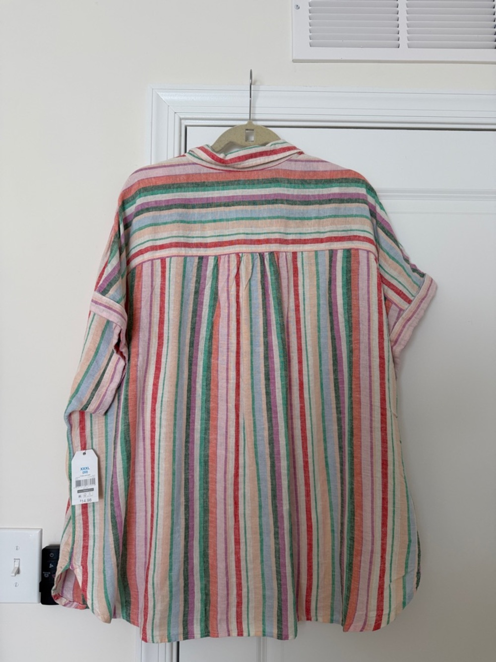 NWT Time & Tru Striped Button-Up Shirt in Pink, Green & Coral - Picture 4 of 4